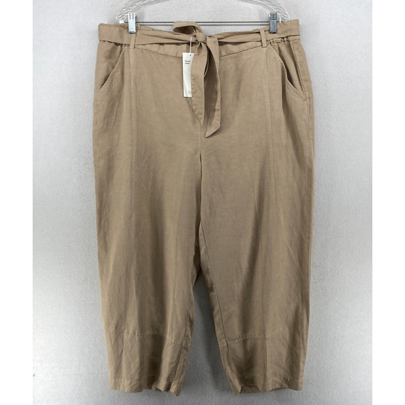 Eileen Fisher Pants - EILEEN FISHER Pants XL Tencel Linen Lantern Ankle Belted Twill Beige NEW
